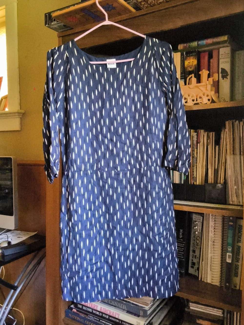 Vero Moda Navy and White Dash-Print Midi Dress